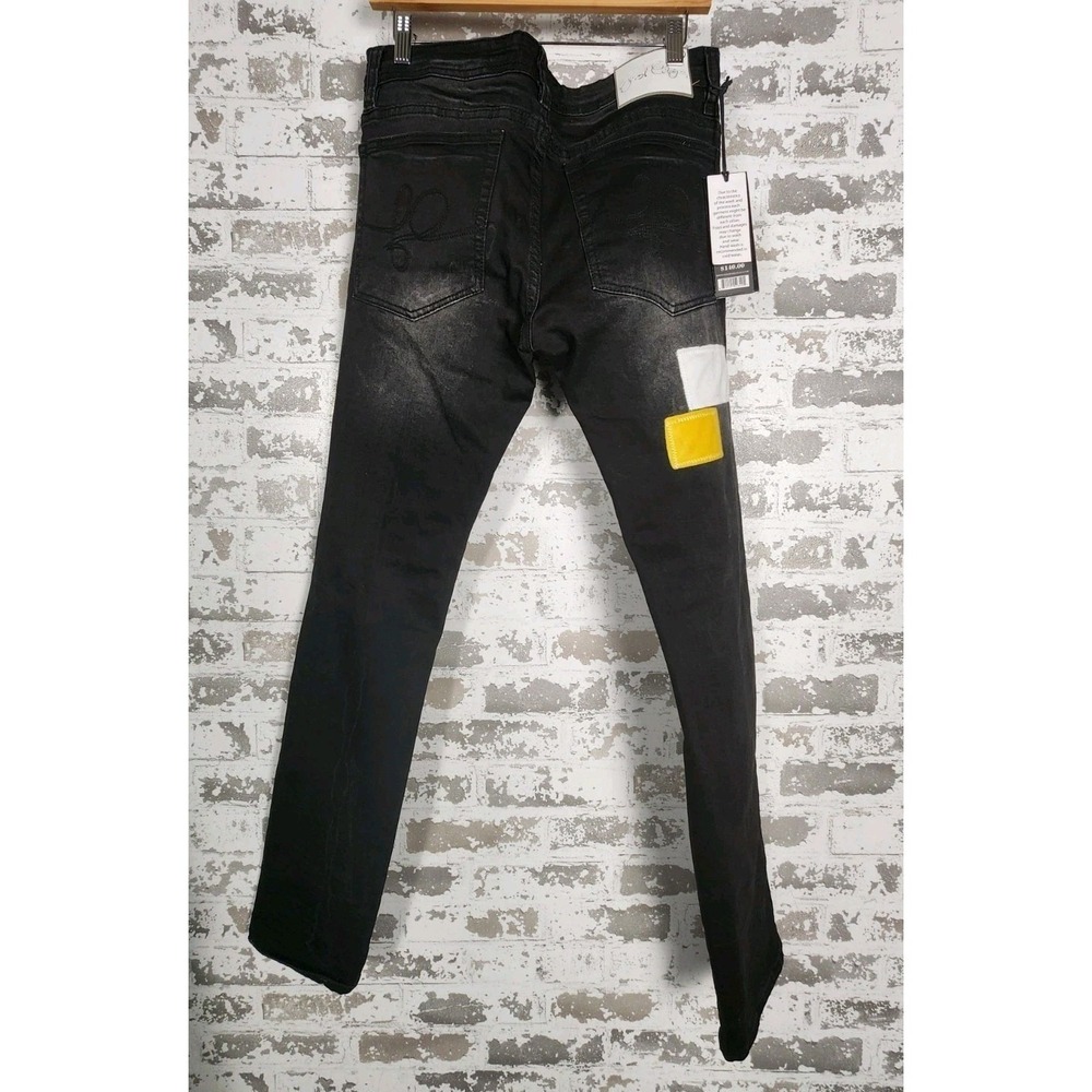Frost Origs Distressed Patchwork Jeans Mens 32 Black Ripped Streetwear Urban - Picture 14 of 16